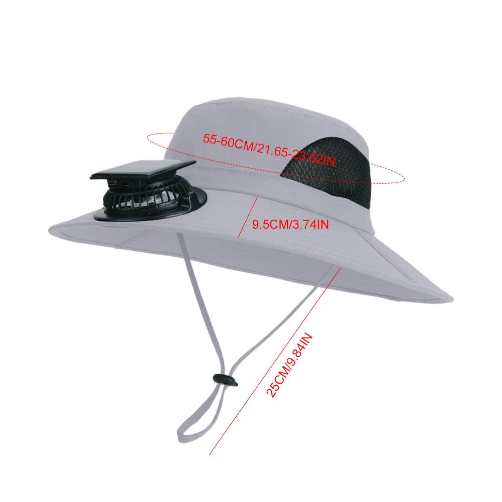 Sun Hat Fan Wide Brim Bucket Hat Male Cooling Summer Hat with Solar Fans Fishing Cap Outdoor Camping Accessories