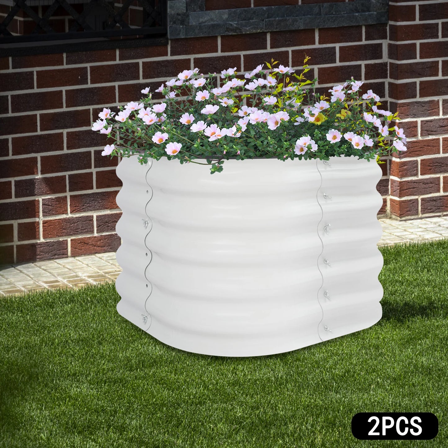 Two Sets Round Flower Pots Garden Metal Planters 60cm