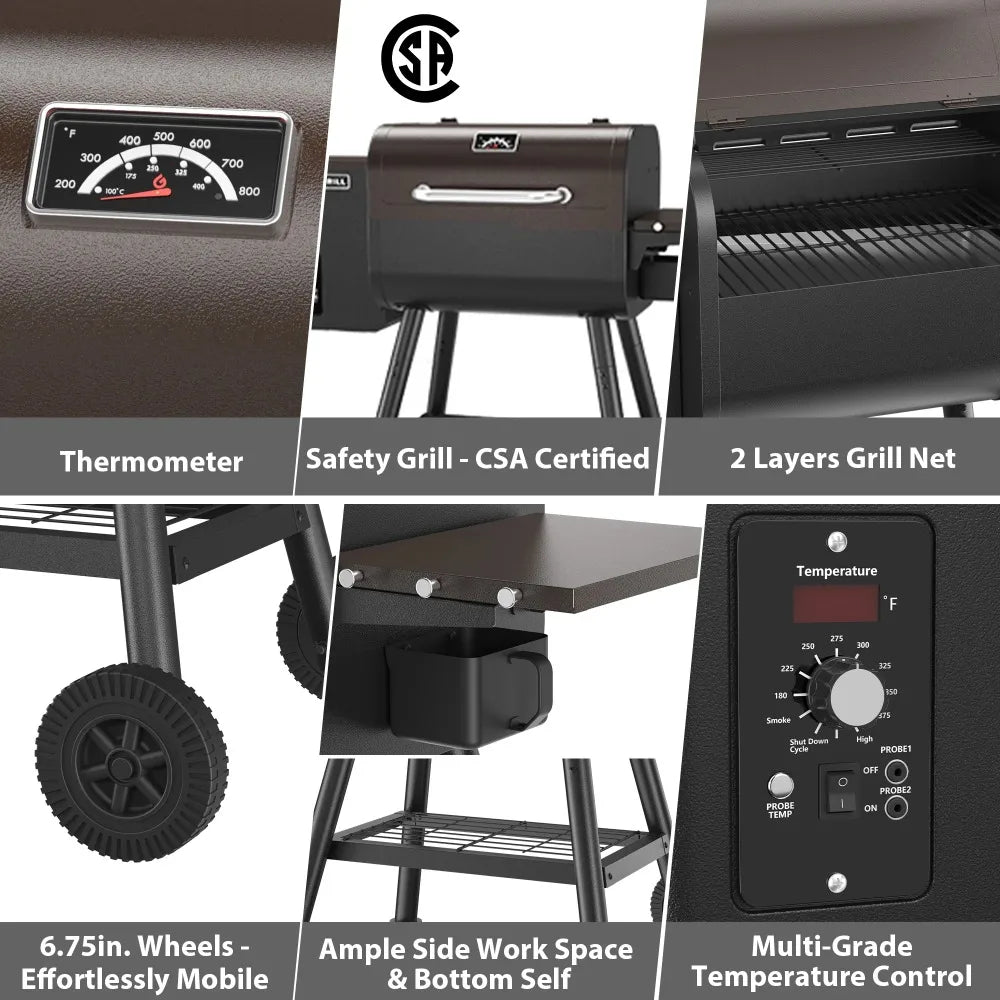 Wood Pellet Grill and Smoker BBQ Grill with Auto Temperature Control 467 Sq In Cooking Area for Outdoor Cooking