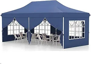 10x20 Ft Pop Up Canopy Tent with UPF 50 Plus Portable Outdoor Design 6 Removable Sidewalls 6 Sandbags and 2 Zippered Doors