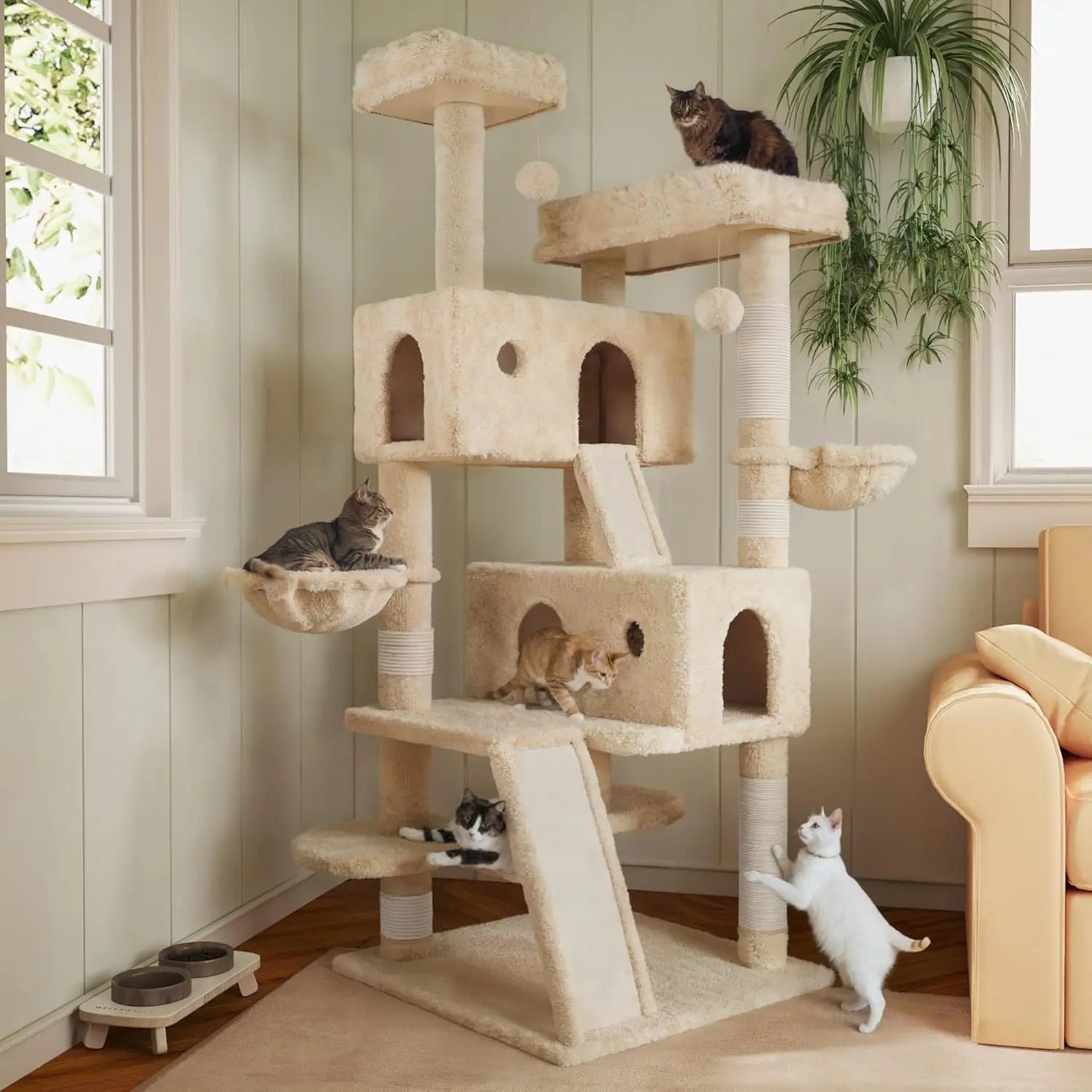 Multi Level Cat Tree Tower With Plush Perches Hammock
