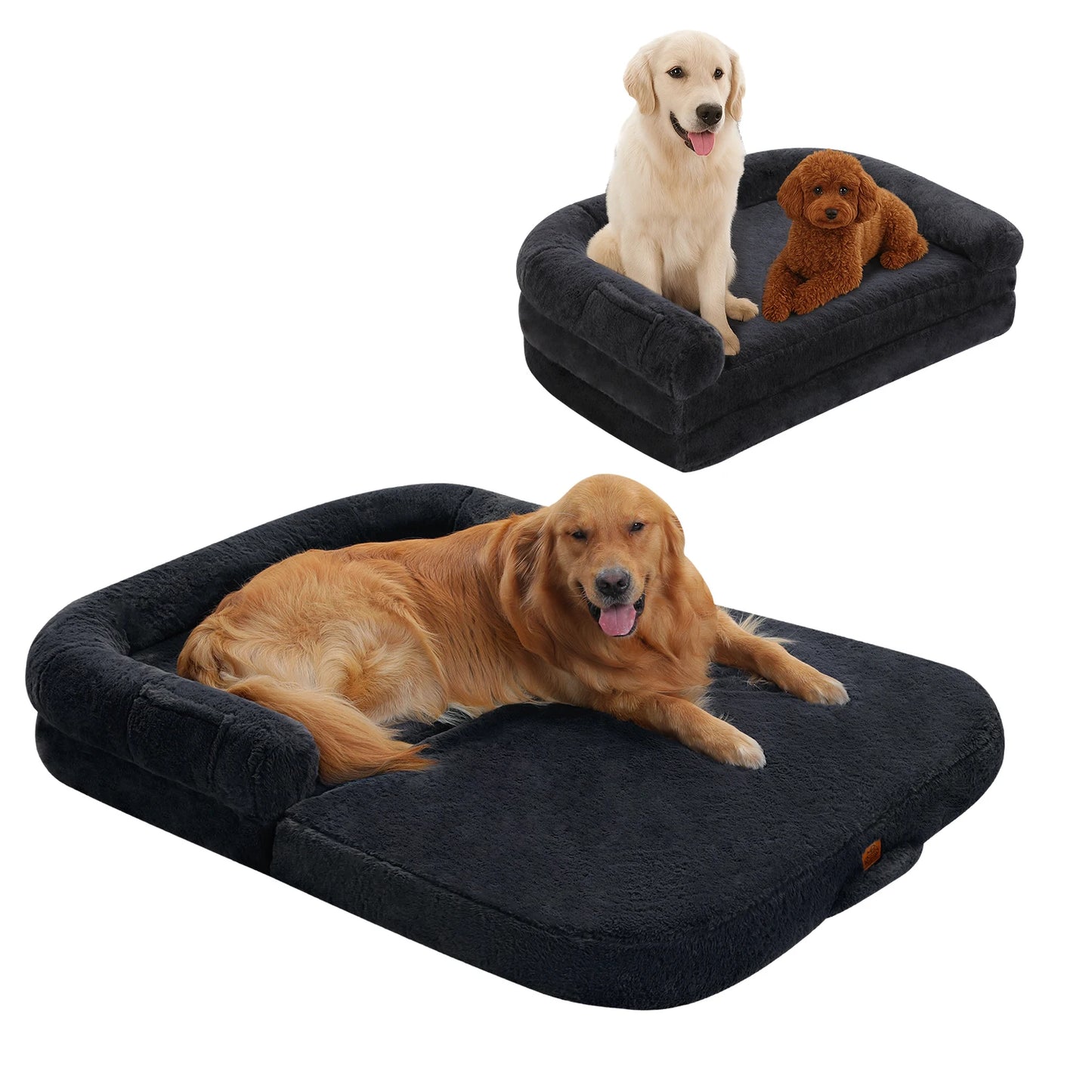 Foldable Plush Dog Bed With Non Slip Bottom For Large Dogs