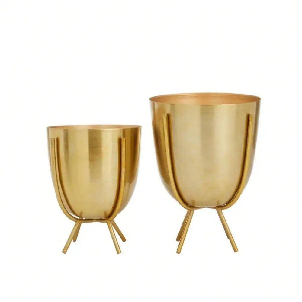 Gold Metal Small Planter Set with Removable Stand 6 and 7 in