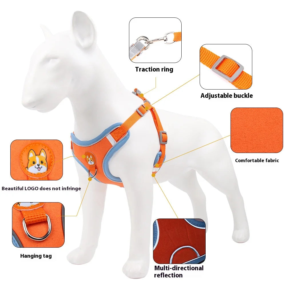 Reflective Dog Cat Harness Vest With Leash Breathable Mesh Padding