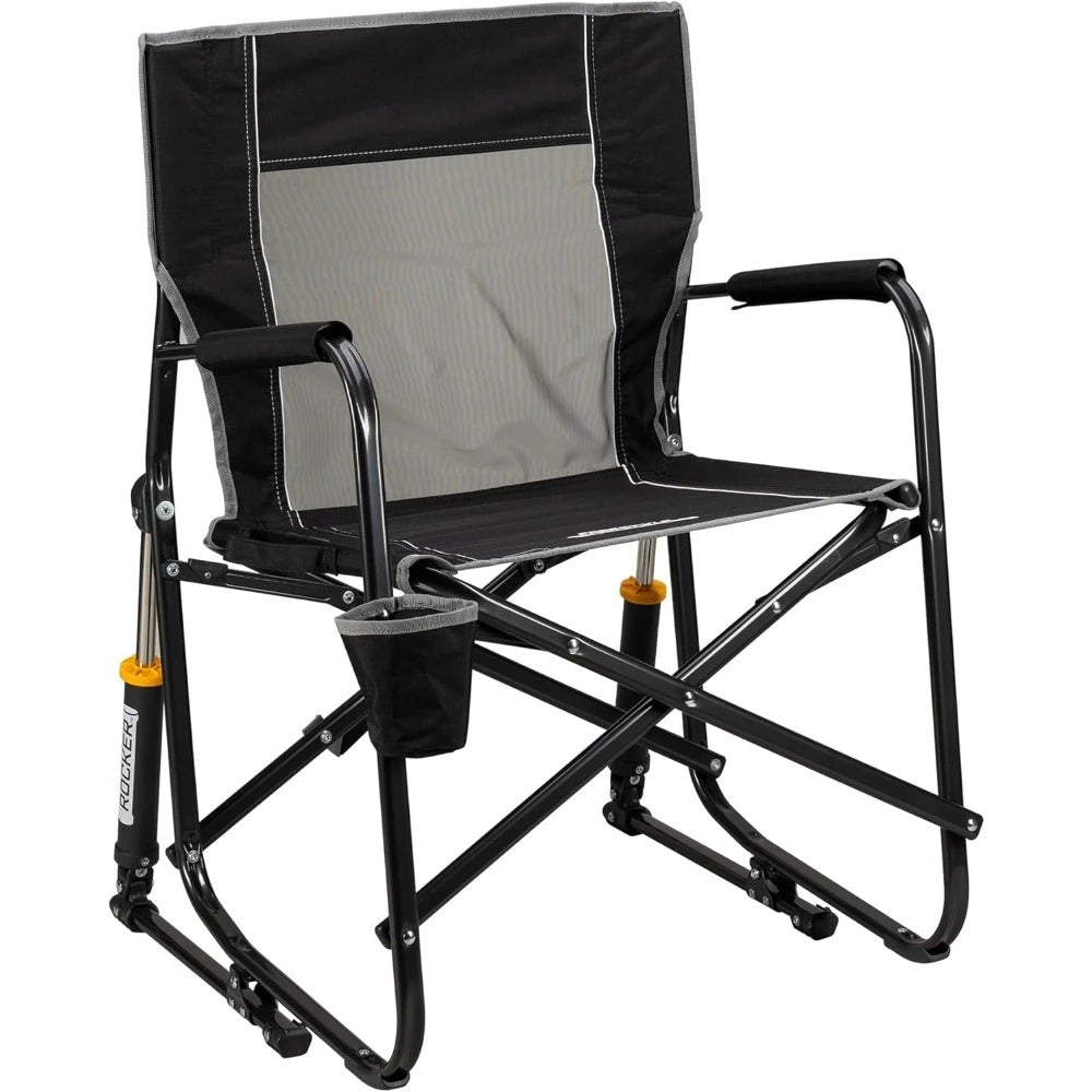 Beach Outdoor Rocking Chair with Beverage Holder Portable and Foldable Sturdy Steel Frame Holds Up to 250 Pounds