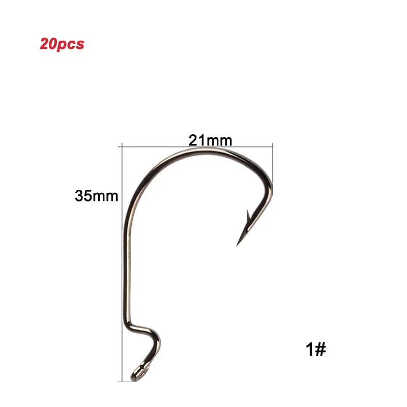 Twenty Pieces High Carbon Steel Offset Hooks For Fishing