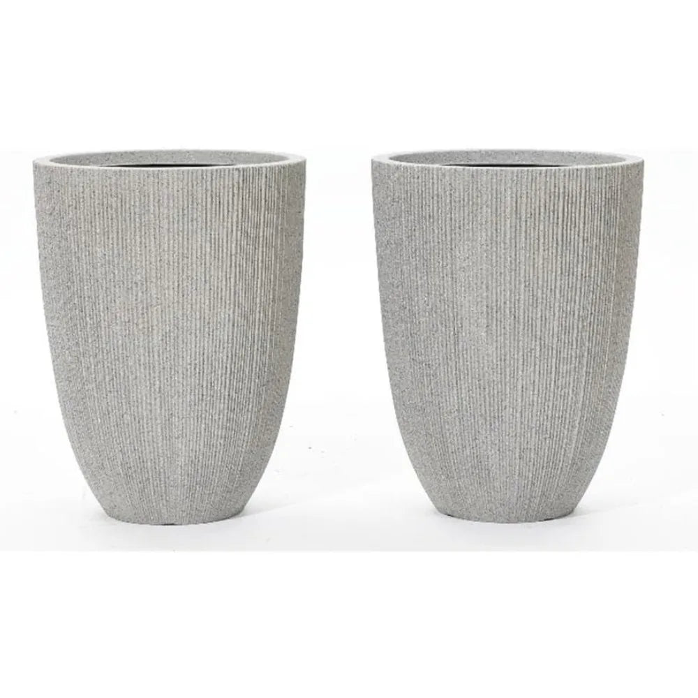 Set of 2 Tall Planters 19 Inch High Striped Drainage Holes