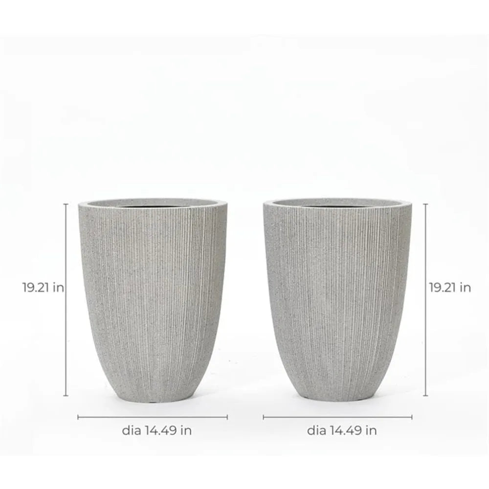 Set of 2 Tall Planters 19 Inch High Striped Drainage Holes