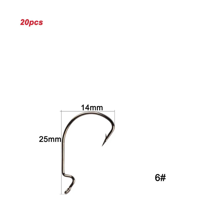 Twenty Pieces High Carbon Steel Offset Hooks For Fishing
