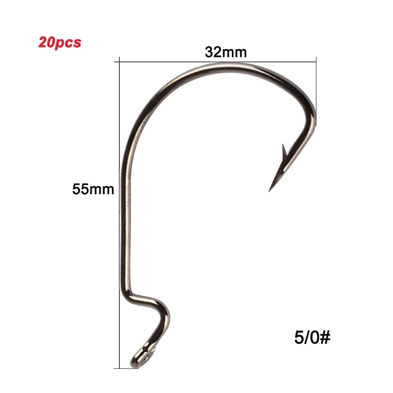 Twenty Pieces High Carbon Steel Offset Hooks For Fishing