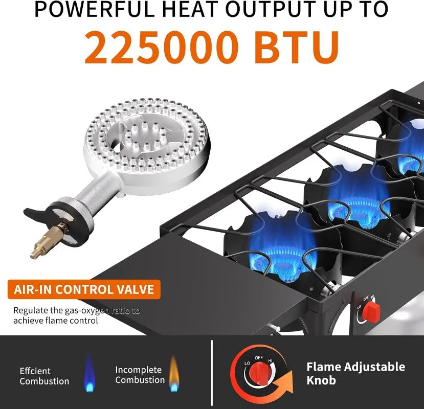 SKOK 3 Burner Propane Stove With Wind Panel And Shelves