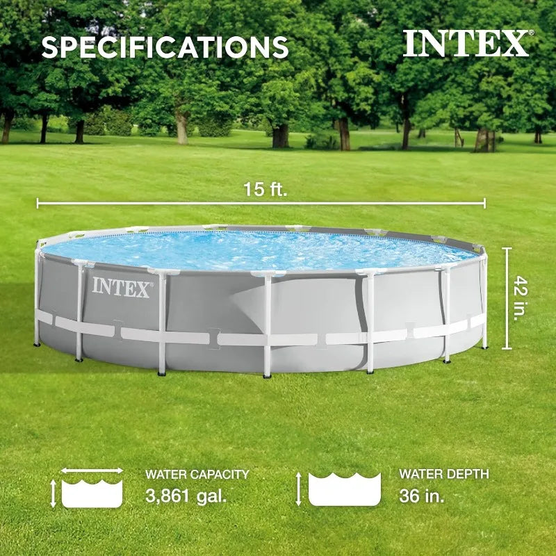 Intex Prism Frame Above Ground Pool Set 15Ft 42In Pump