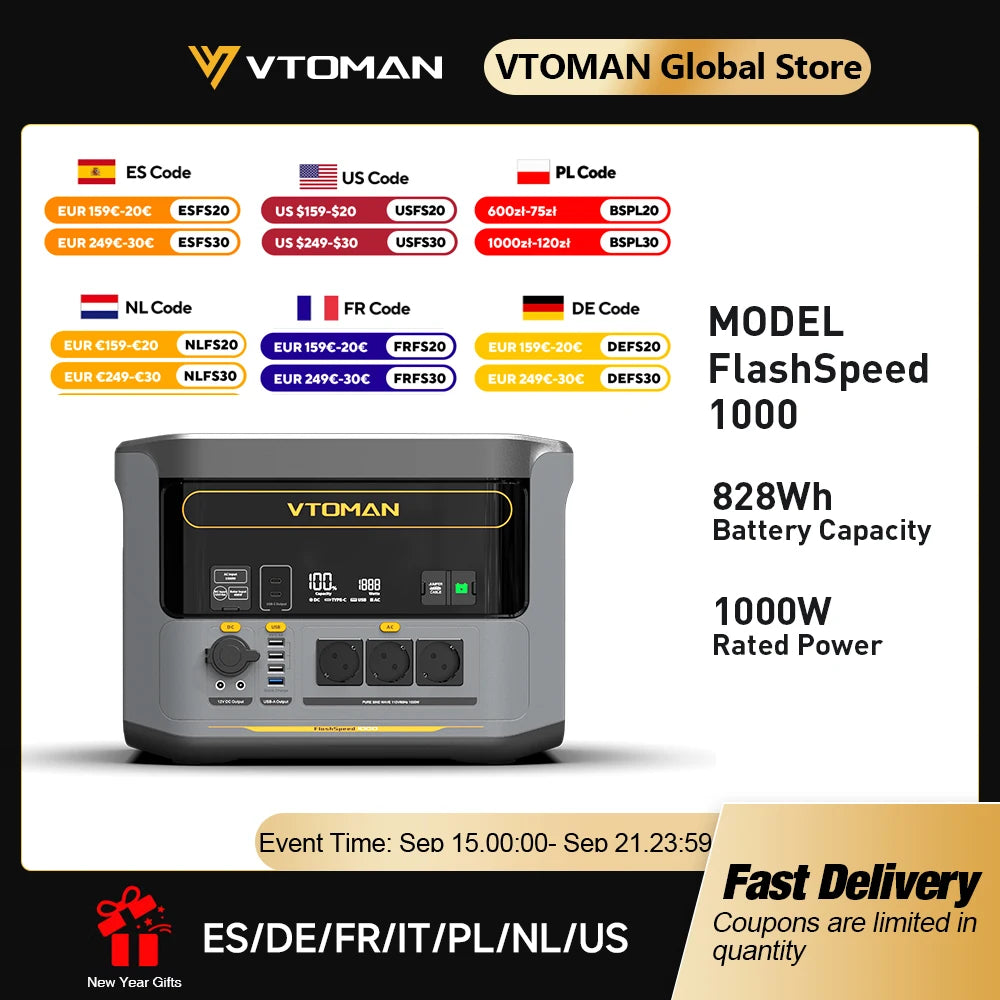 VTOMAN FlashSpeed 1000 Portable Power Station 828Wh LiFePO4