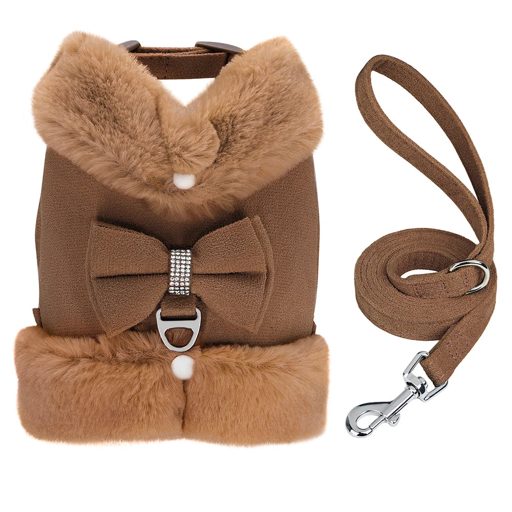 Soft Warm Dog Vest Harness and Leash Set Bow Knot