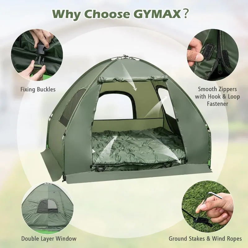 GYMAX 5 in 1 Elevated Camping Cot with Sunshade Air Mattress Sleeping Bag and Pillow Portable Camping Tent